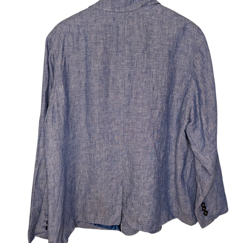 Talbots 100% Linen Blazer Women 20W Blue Chambray One-Button Suit Jacket Coastal - Picture 4 of 7